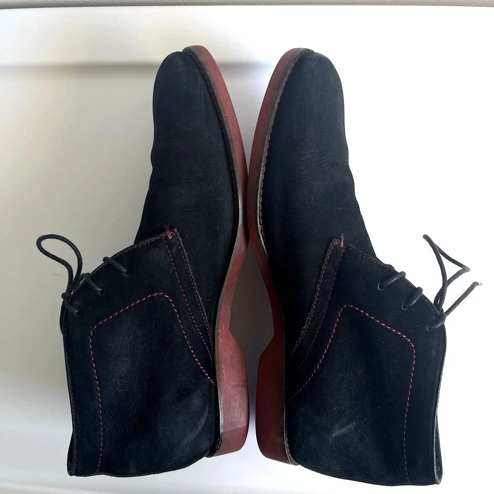 Donald J. Pliner Saks 5th Ave Mens Black Suede Ankle Boots Size 41 Red‎ Thread